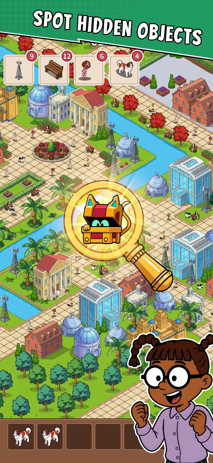 A detailed town scene full of hidden objects